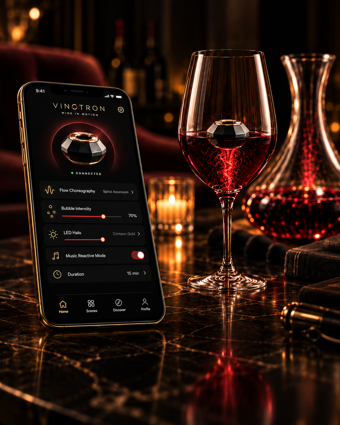 Concept slide showing the VinoTron app orchestrating the ritual