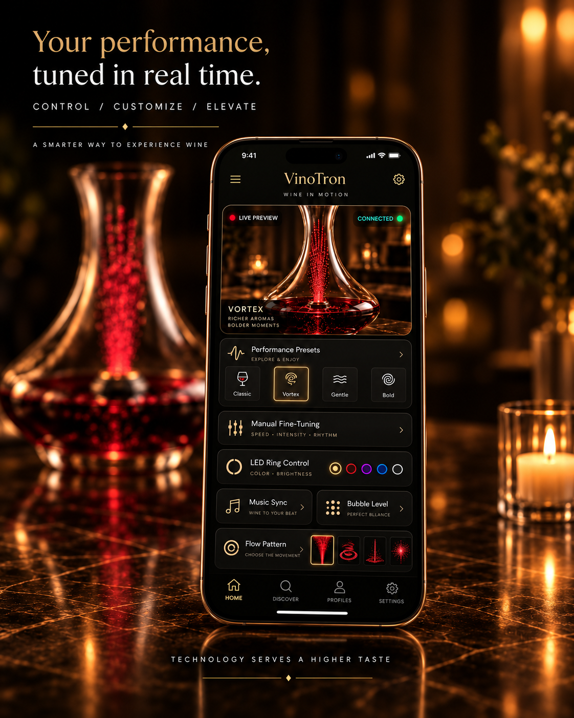 Concept slide showing the VinoTron app tuned in real time