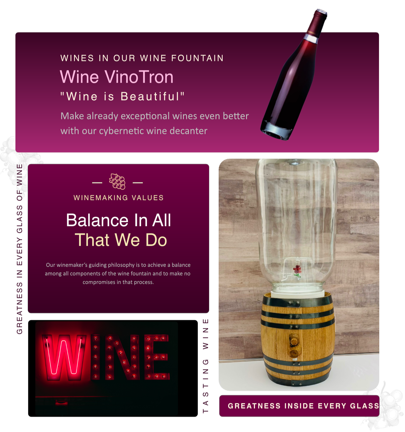Original VinoTron website collage showing an early barrel-style prototype